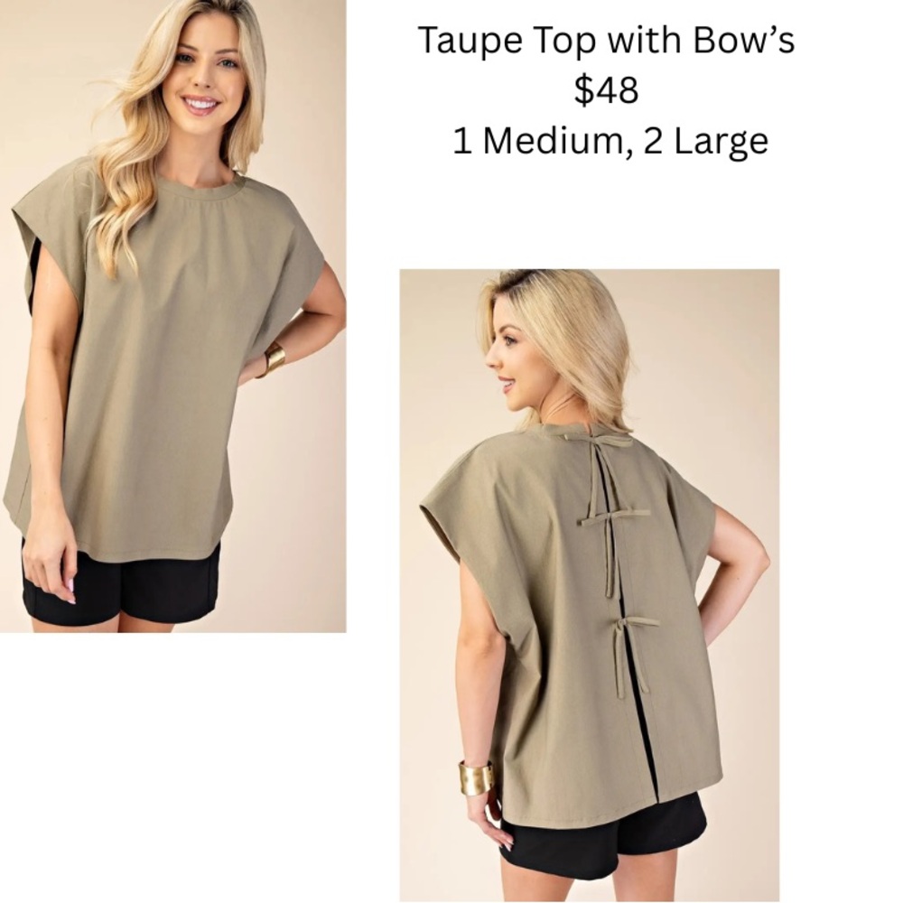 Brown Boxy Blouse with Tie Front and Bib Collar